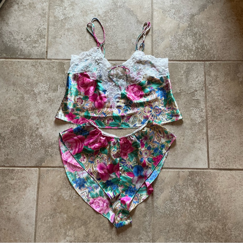 Vintage 90s Victorias Secret Lingerie Teddy Set Size M Gold Label Floral 2 Piece